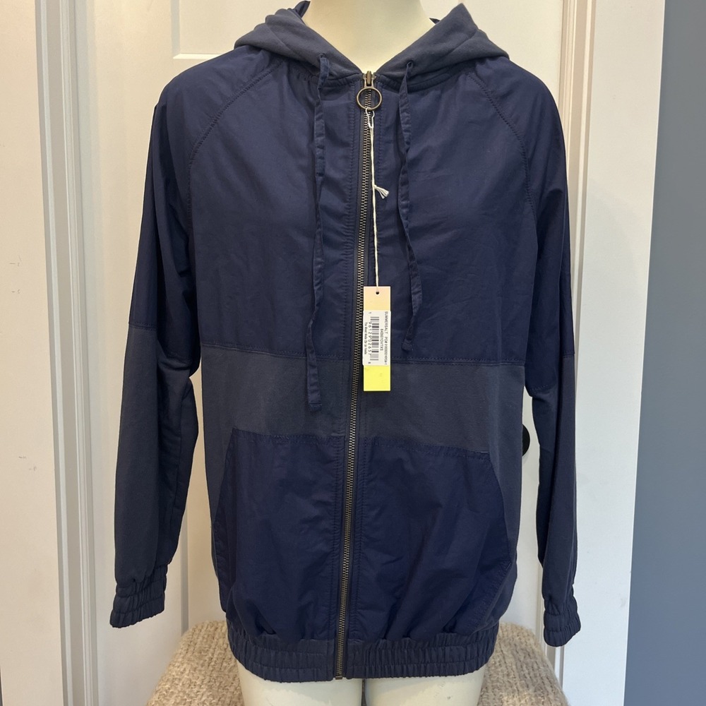 NWT Summersalt Softest French Terry Mixed Media‎ Hoodie Midnight Blue Size XS